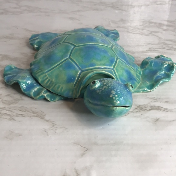 Ceramic colorful green turtle pottery figure home decor beach theme - Picture 3 of 12